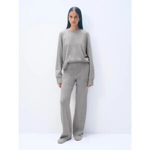 NWT White + Warren 100% Cashmere Wide Leg Pant Size L Grey Heather #9N605